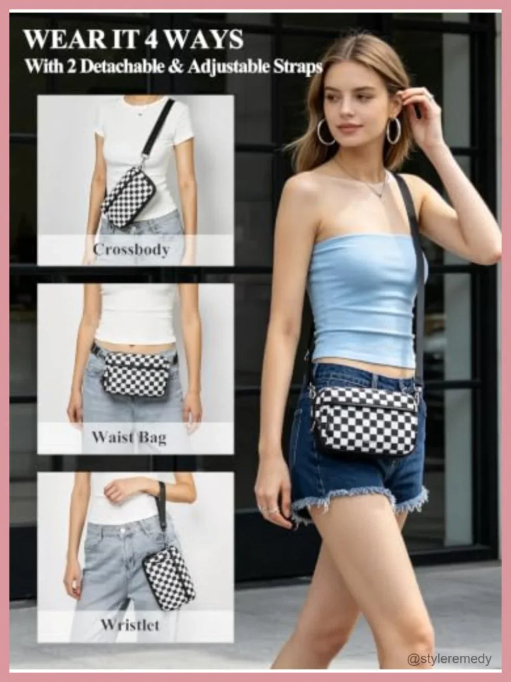 4-in-1 Small Crossbody Bag Wristlet Women Nylon Anti-Theft Zipper Adjustable